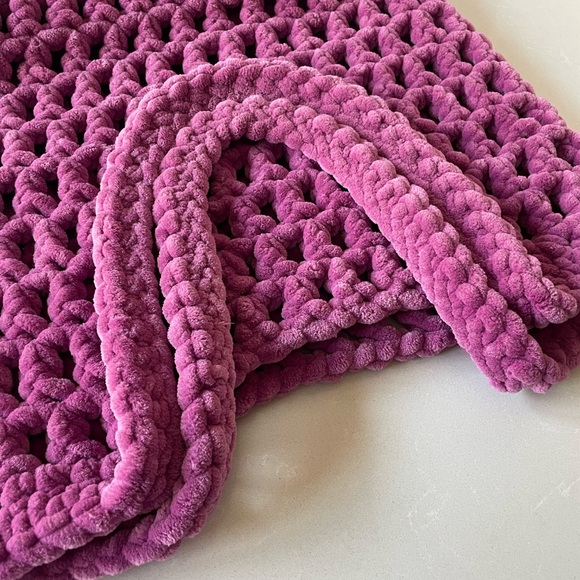 Pink Handmade Crochet Plush Large Tote Bag - Picture 3 of 6